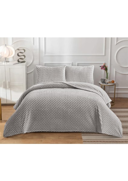 Goblette Home Petek Serisi Çift Kişilik Welsoft Yumuşak Pelüş Battaniye & Yatak Örtüsü Seti | 3D Waffle Desenli (5 Renk)
