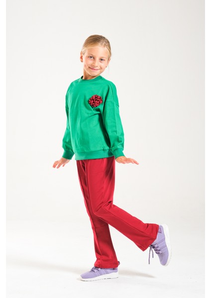 Kız Çocuk %100 Pamuk Owersize Sweat ve Likralı Iki Iplik Çima Detaylı Pantolon Takımı