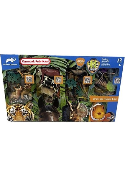 Oyuncak 60 Parça Hayvan Fiğürleri Vahşi Çiftlik Okyanus ve Dinozor Seti Mobil Uyumlu Oyuncak Hayvan