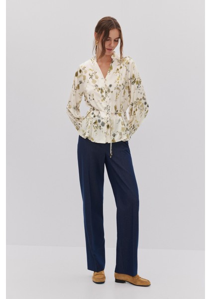Çiçek Desenli Beli Kuşaklı Saten Gömlek fiyatları