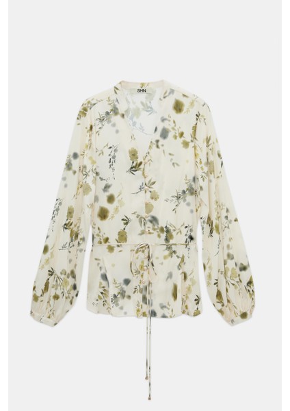 Çiçek Desenli Beli Kuşaklı Saten Gömlek modelleri