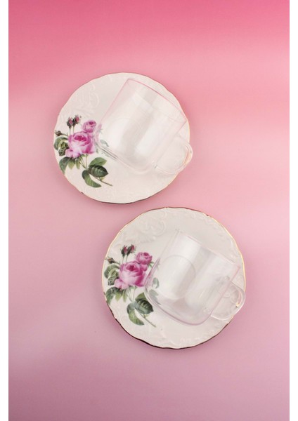 Pembe Gül Iki Kişilik Çay Kupa Takımı