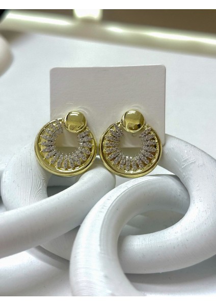 Sıralı Markiz Kesim Taşlı Trend Gümüş Küpe