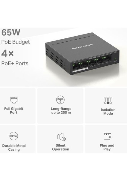 Tp Mercusys MS105GP 5'li 4'üpoe Gigabit Switch (3yıl Üretici Garantili) fırsatları