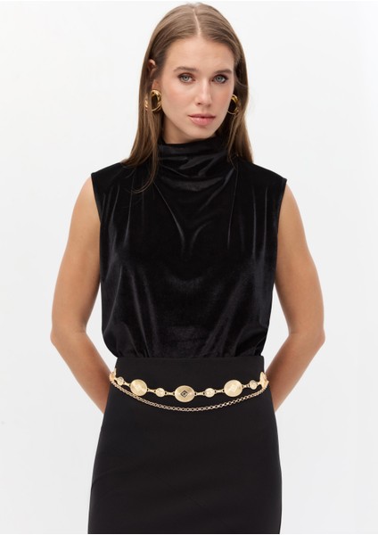 Boğazlı Kadife Bluz