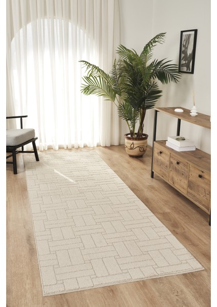 Rivon RN03 Krem Yumuşak Dokulu Kaymaz Taban Salon Mutfak Koridor Oturma Odası Yolluk Halı