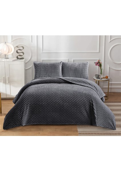 Goblette Home Petek Serisi Çift Kişilik Welsoft Yumuşak Pelüş Battaniye & Yatak Örtüsü Seti | 3D Waffle Desenli (5 Renk)