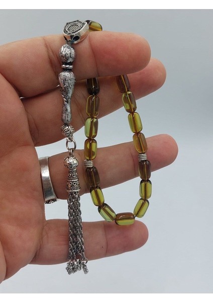 Şeffaf Yeşil Bilek Boy Alpaka Püskül Kehribar Tespih (Ahşap Kutu) modelleri