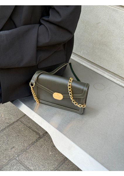 Ilot.ıstanbul | Gold Tokalı Zincir Askılı Koyu Yeşil Kapaklı Çanta Klasik Mini Omuz Çantası indirimleri