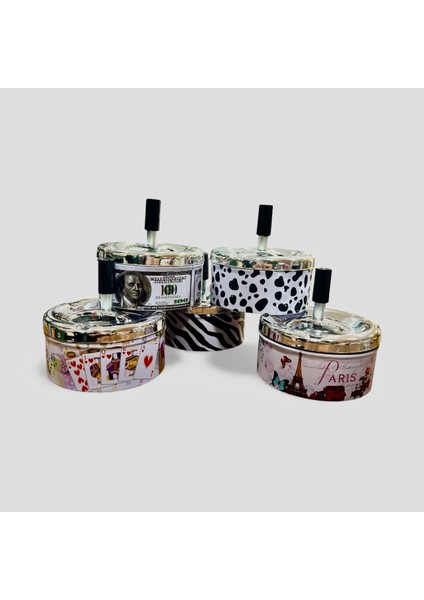 Metal Döner Kapaklı Baskılı Kül Tablası (Çap 11 Cm) Kokusuz
