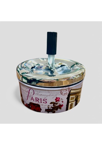 Metal Döner Kapaklı Baskılı Kül Tablası (Çap 11 Cm) Kokusuz modelleri