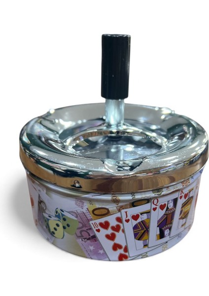 Metal Döner Kapaklı Baskılı Kül Tablası (Çap 11 Cm) Kokusuz