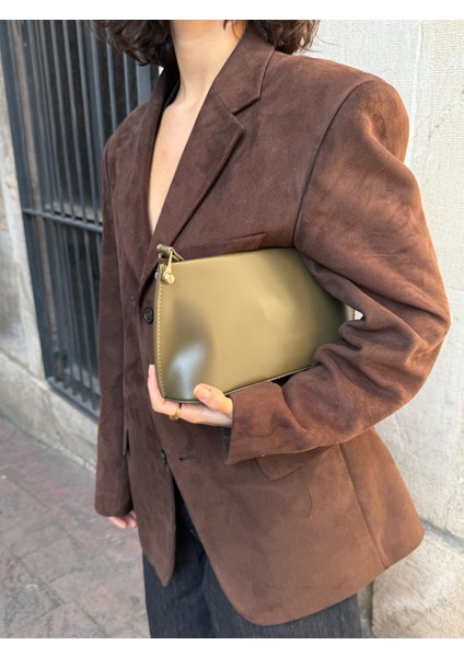 Ilot.ıstanbul | Minimalist Dikdörtgen Baget Omuz Çantası Pürüzsüz Haki Yeşil Mini Bar Bag