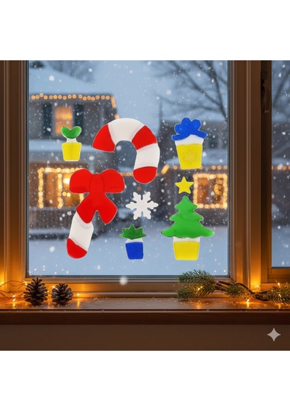 Yılbaşı Temalı Jel Sticker Baston Şekerli Dekoratif Süs