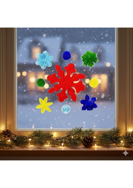 Yılbaşı Temalı Kar Taneli Jel Sticker – Dekoratif Cam ve Pencere Süsü