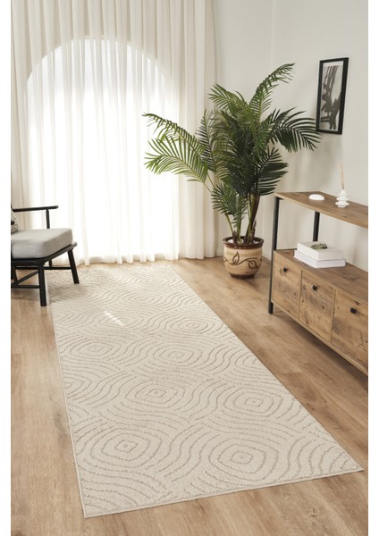 Rivon RN06 Bej Yumuşak Dokulu Kaymaz Taban Salon Mutfak Koridor Oturma Odası Yolluk Halı