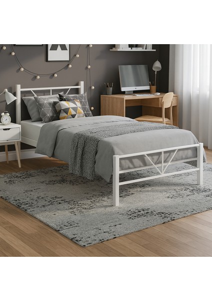 Alchera Tek Kişilik Metal Karyola Beyaz
