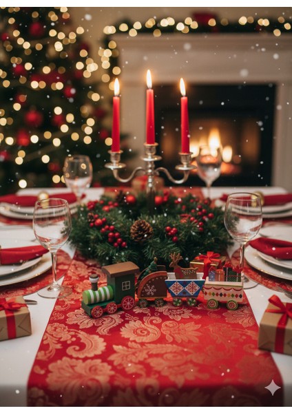 4 Parça Yılbaşı Treni Seti (21 Cm) - Ahşap Dekoratif Mini Tren Figürü | Masa Üstü ve Ev Dekorasyonu fiyatları