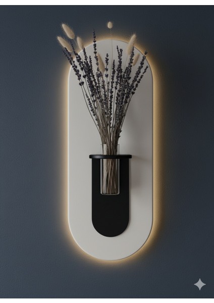 Gardenya Ahşap Pilli Ledli Iskandinav Tarzı Salon Duvar Rafı Modern Çiçeklik 27 x 65 cm