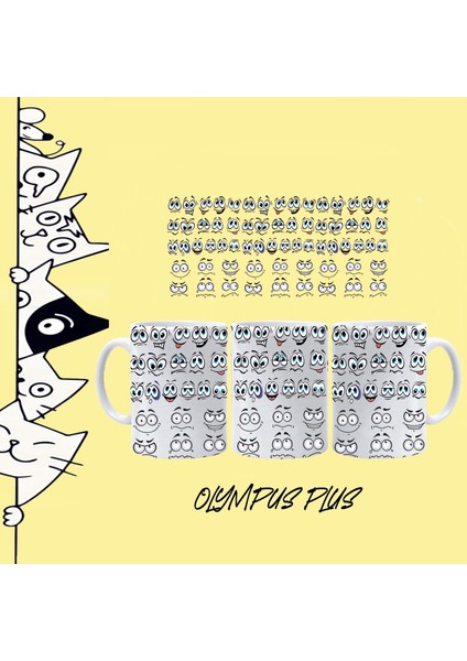 Face Moods Smile Face Karakter Tasarım Baskılı Beyaz Klasik Kupa Bardak