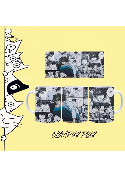 Anime Death Note Karakter Tasarım Baskılı Beyaz Klasik Kupa Bardak