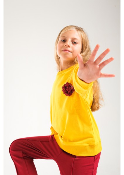 Kız Çocuk %100 Pamuk Owersize Sweat ve Likralı Iki Iplik Çima Detaylı Pantolon Takımı fiyatları