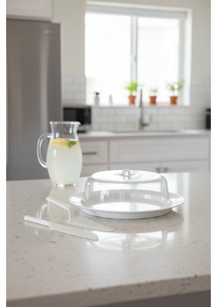 Akrilik Beyaz Kek Fanusu ve Servis Seti - 33 x 39 x 14 cm fiyatları