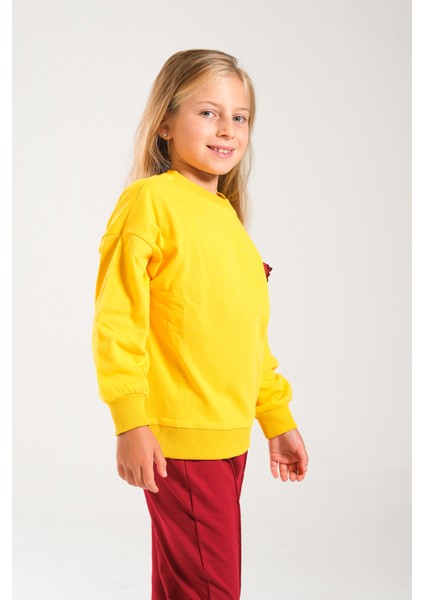 Kız Çocuk %100 Pamuk Owersize Sweat ve Likralı Iki Iplik Çima Detaylı Pantolon Takımı indirimleri