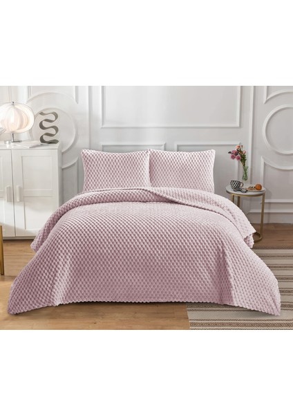 Goblette Home Petek Serisi Çift Kişilik Welsoft Yumuşak Pelüş Battaniye & Yatak Örtüsü Seti | 3D Waffle Desenli (5 Renk)