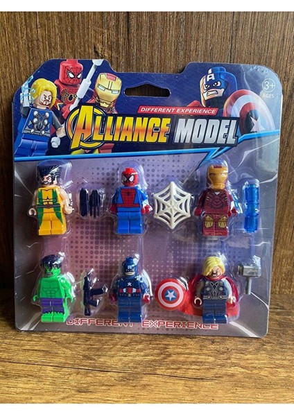 Avengers 6'lı Figür ve Aksesuarları Oyun Seti Ironman Spiderman Hulk Thor ve Aksesuarları modelleri