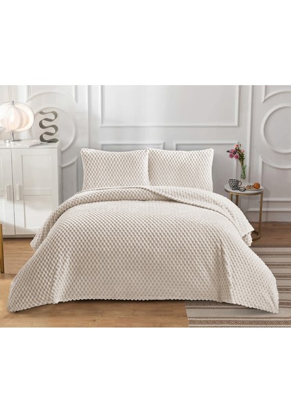 Goblette Home Petek Serisi Çift Kişilik Welsoft Yumuşak Pelüş Battaniye & Yatak Örtüsü Seti | 3D Waffle Desenli (5 Renk)