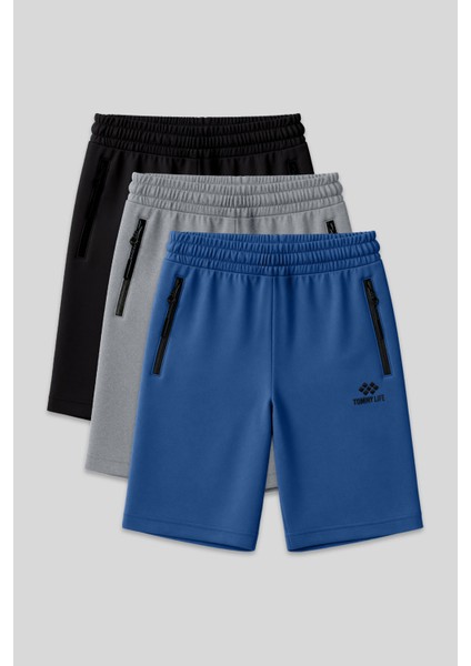 Standart Kalıp 3lü Paket Siyah-Gri Melanj-Parlament Erkek Şort - 81136