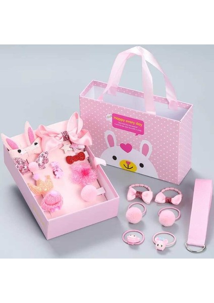 Pembe 18'li Kutulu Kız Çocuk Toka Set