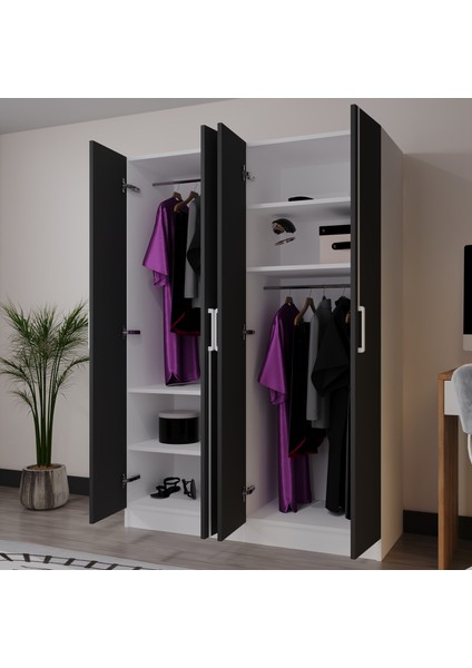 Piyano 4 Kapaklı Dolap Genç Odası-Çocuk Odası Gardırop Antrasit-Beyaz fiyatları