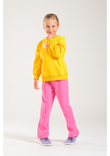 Kız Çocuk %100 Pamuk Owersize Sweat ve Likralı Iki Iplik Çima Detaylı Pantolon Takımı