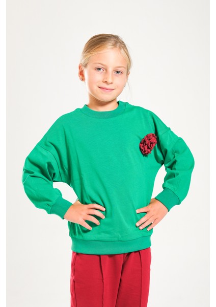 Kız Çocuk %100 Pamuk Owersize Sweat ve Likralı Iki Iplik Çima Detaylı Pantolon Takımı fiyatları