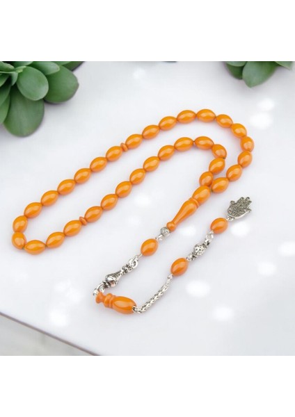 Burhan sağlam Arpa Kesim 12x8 mm Sıkma Kehribar Alpaka Püsküllü Tesbih indirimleri