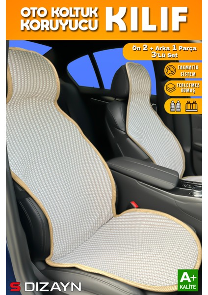 Oto Koltuk Koruyucu Kılıf Krem Universal 2+1 Parça Ön Arka A+ Kalite