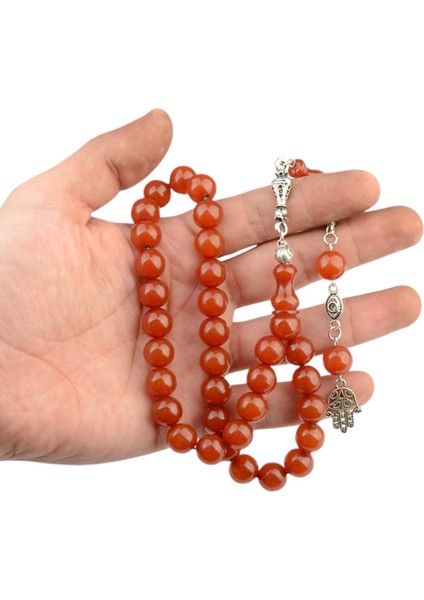 Burhan sağlam Küre Kesim 11x10 mm Sıkma Kehribar Alpaka Püsküllü Tesbih fırsatları