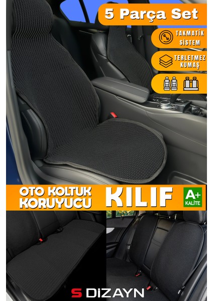 Oto Koltuk Koruyucu Kılıf Set Siyah Universal 2+3 Parça Ön Arka