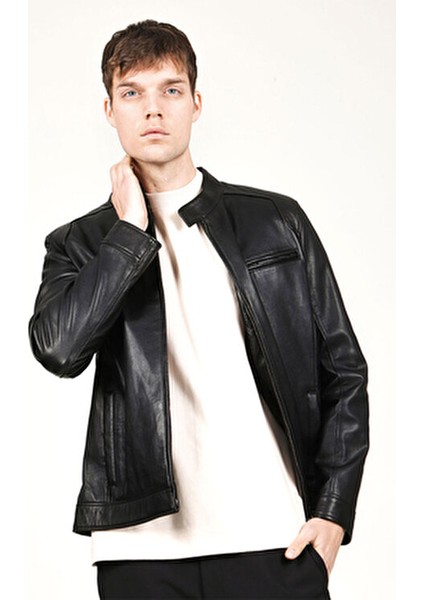 E-178 Slim Fit Erkek Mont Gerçek Kuzu Derisi Düz Desen Kaliteli Astar