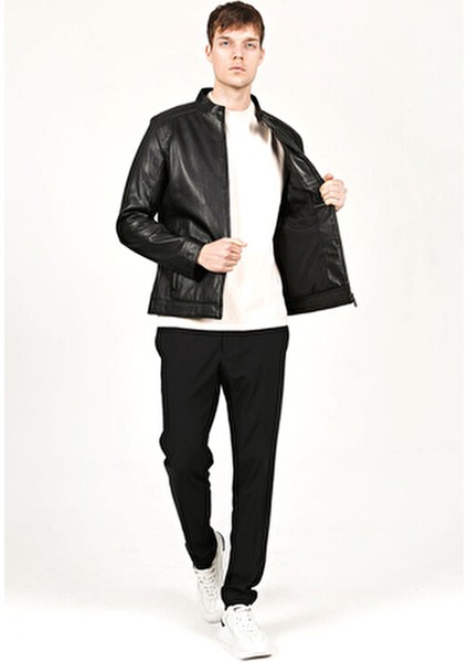 E-178 Slim Fit Erkek Mont Gerçek Kuzu Derisi Düz Desen Kaliteli Astar