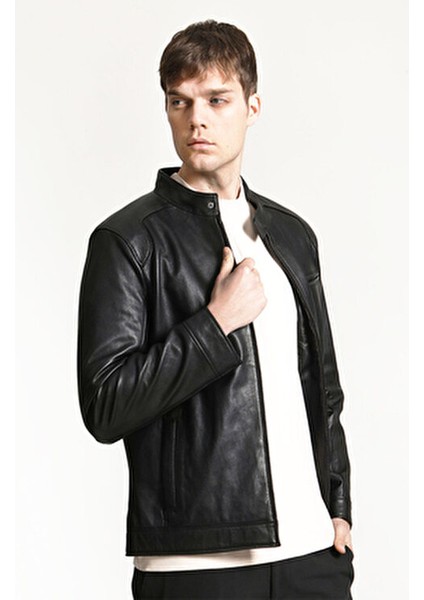 E-178 Slim Fit Erkek Mont Gerçek Kuzu Derisi Düz Desen Kaliteli Astar