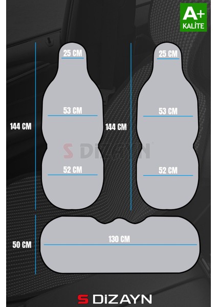 Oto Koltuk Koruyucu Kılıf Siyah Universal 2+1 Parça Ön Arka A+ Kalite