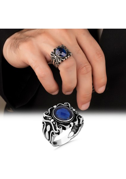 Mavi Zirkon Taşlı Gümüş Erkek Yüzük fiyatları
