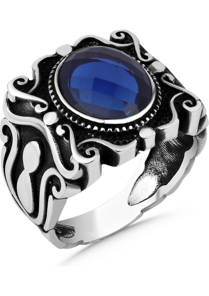 Mavi Zirkon Taşlı Gümüş Erkek Yüzük modelleri