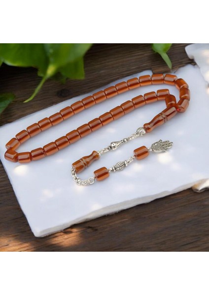 Burhan sağlam Fıçı Kesim 10x9 mm Ateş Kehribar Alpaka Püsküllü Tesbih indirimleri