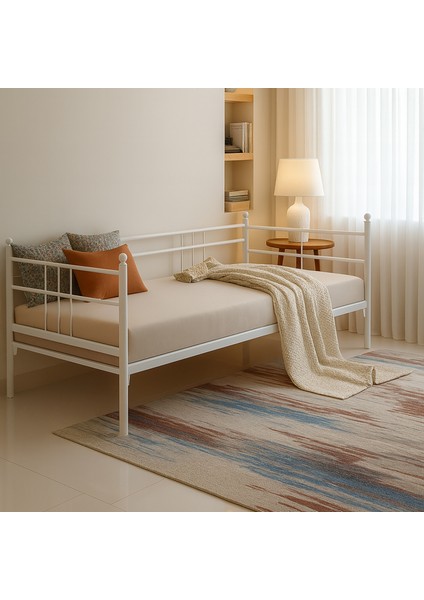Soho Daybed Tek Kişilik Sedir Divan Metal Karyola Beyaz