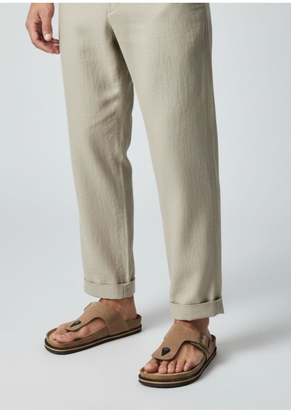 H2514 Hakiki Nubuk Deri Ortopedik Parmak Arası Kum Beji Erkek Terlik