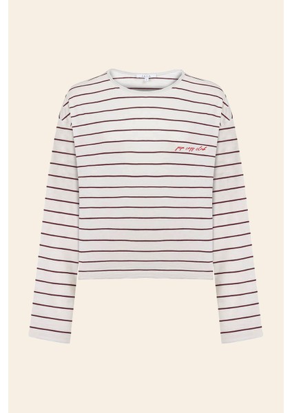 Pamuklu Çizgili Uzun Kollu Pijama Takımı / Bordo fiyatları